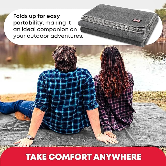 Ever Ready First Aid Military Wool Blanket - 95% Wool, Washable, Perfect for Outdoors, Camping, Picnics, Travel, Car & Bushcraft Emergency Blanket, 96" x 96" 6.65 lbs. - Grey - Queen Size