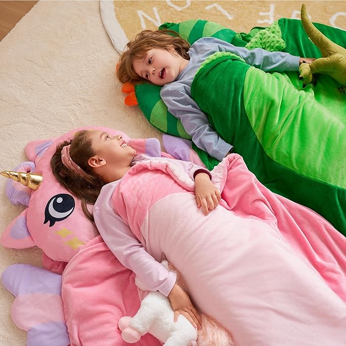 JOIEDOMI Kids Sleeping Bag 4 5 6 Year Old Girl Gifts Toddler Nap Mat with Pillow & Blanket 60" x 39" for Kids Ages 3+ Soft Plush Sleeping Mat for Preschool and Boys Girls