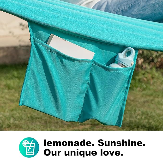 GAFETE 2 Person Hammock with Stand for Outside, Heavy Duty Steel Stand, Double 55inch Hammocks, Large Removable Pillow, Storage Bags, Max 475 lbs Capacity (Lake Aqua)