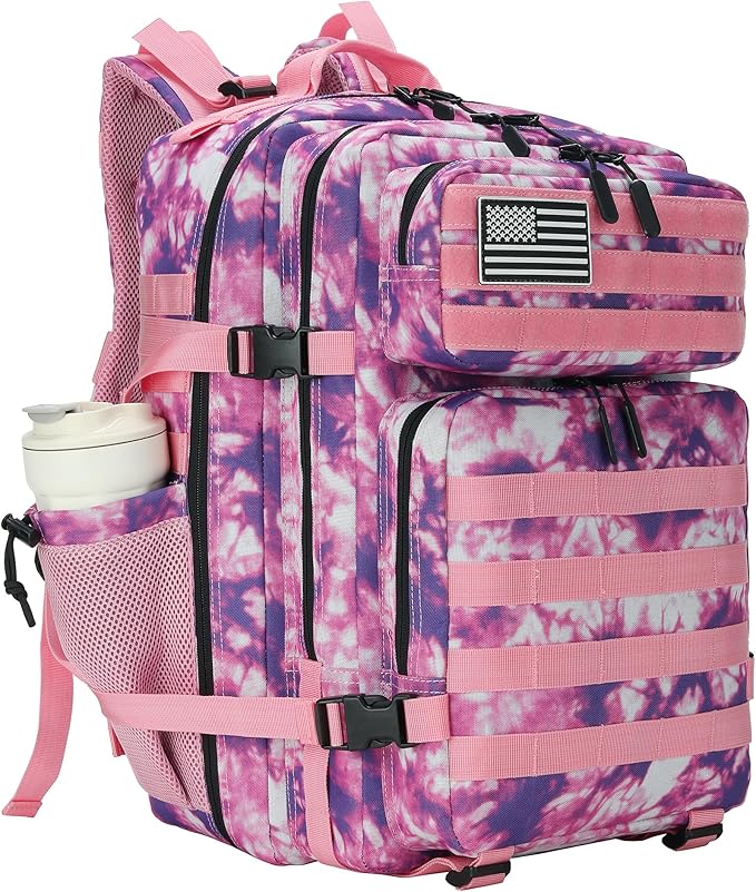 Lovelinks21 45L Tactical Assault Backpack 3 day assault pack with Molle Waterproof backpack Rucksack for Tactical Backpacks (Rose Tie-Dye)
