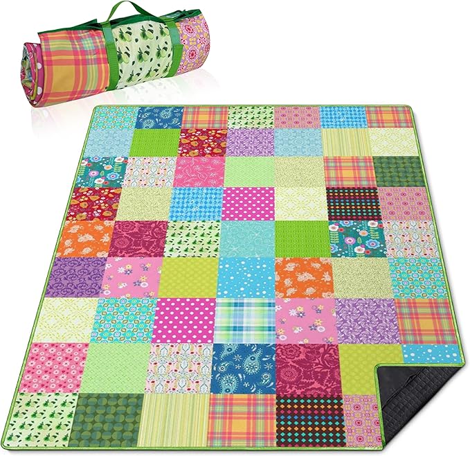 Supfitness Extra Large Picnic Blankets Waterproof Foldable (60"x 80") Boho Beach Blanket Waterproof Sandproof,3-Layer Thicking Mat Outdoor Packable Camping Blanket