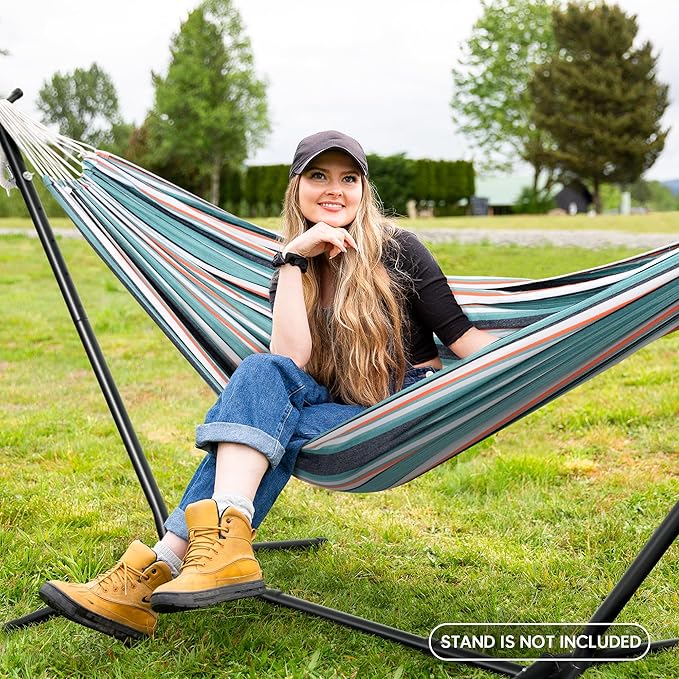 SUNCREAT Hammocks Outdoor Camping Double Hammock, Extra Large 2 Person Hammock for Camping, Green & Red