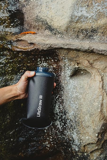 LifeStraw Peak Series - Collapsible Squeeze Bottle Water Filter System – 650ml for Trail Running, Through Hiking, Travel, Cycling, and Fishing; Dark Mountain Gray