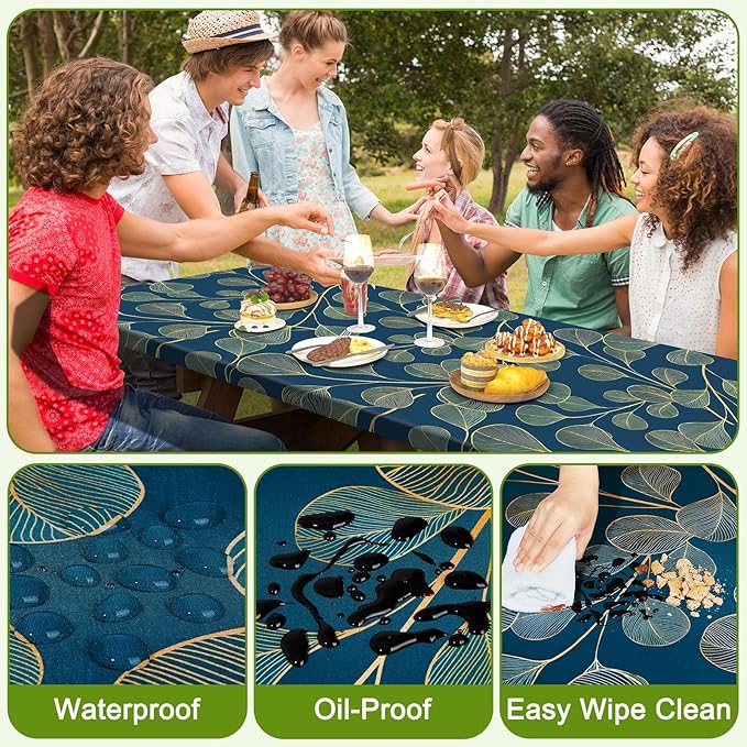 Picnic Table Cover with Bench Covers Portable Table Cloth Built-in Storage Pocket Fitted Tablecloth with Elastic Edges Waterproof Camping Essentials for Indoor Outdoor Rv,72in,Blue-gray