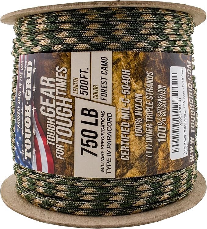 TOUGH-GRID 750 Paracord Military Grade Nylon Rope - Type IV Mil-Spec Made in USA - Tactical Survival Cord