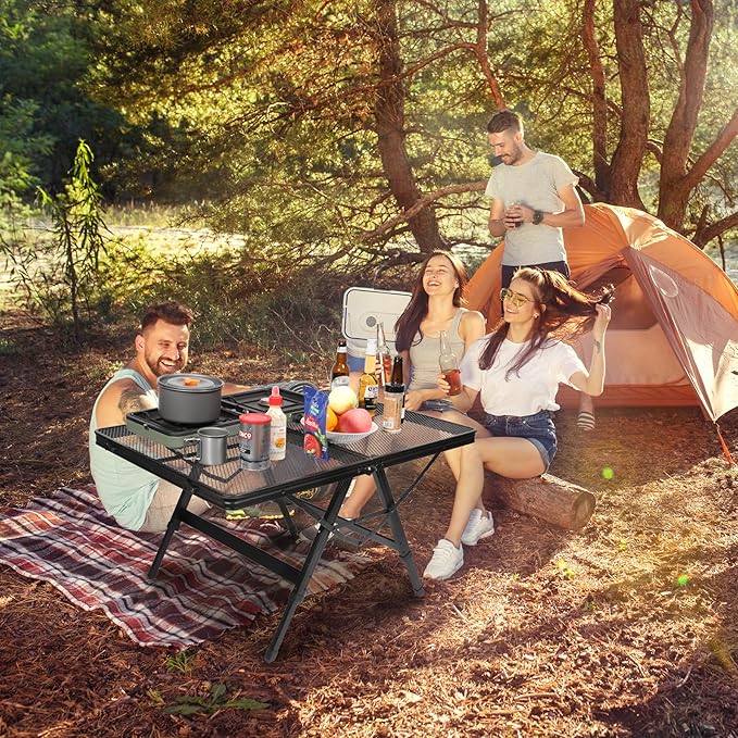 REDCAMP Folding Grill Table for Outside, Portable Metal Aluminum Outdoor Grill Table with Adjustable Height Pull-Out Square Tube Legs, Great for Camping Picnic Cooking BBQ, 36" L x 24" W
