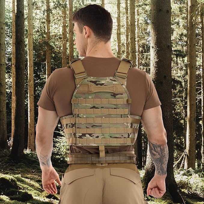 Tactical Molle Vests with Triple mag Pouch and Side Cummerbund Pouches, Quick Release Vests for Men