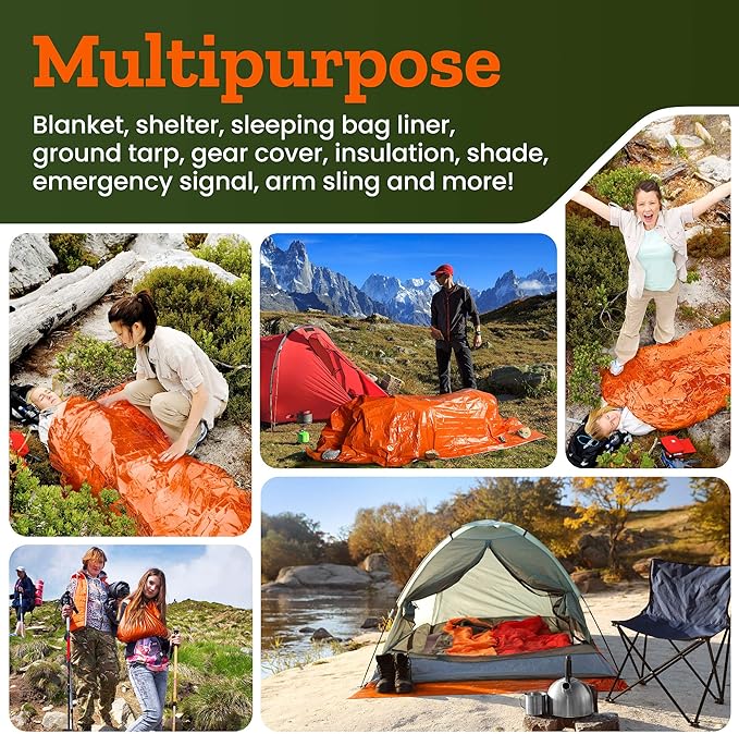 4-Pack Emergency Space Blankets, 83x52 inches, Silver, Polyester, High Thermal Performance, Water Resistant, Compact, Unisex, All Seasons, Survival, Car, Reflective Material, Lightweight