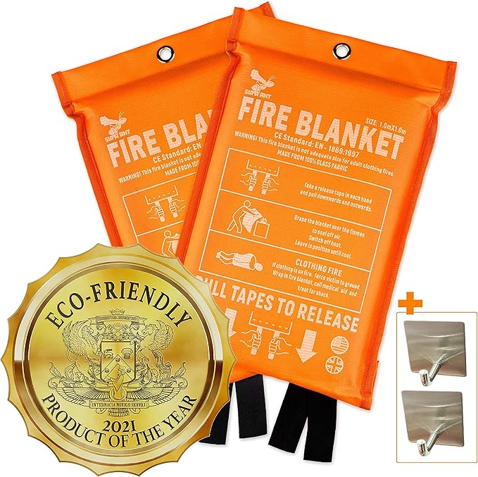Fire Blanket - 1500F CE Certified Emergency Fire Blanket for Home and Kitchen. 500GSM Fabric & 0.5mm Thick - 100% Fiberglass Fire Extinguisher for Car,Warehouse Office -10pc (47x47 inches) by Supa Ant