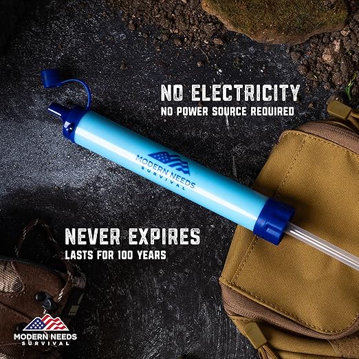 MODERN NEEDS Ready Filter Personal Water Filter Straw | Backpacking Water Filter for Hiking & Camping | Portable Water Purifier Camping | Emergency Survival Gear & Camping Survival Kit | 4 Pack