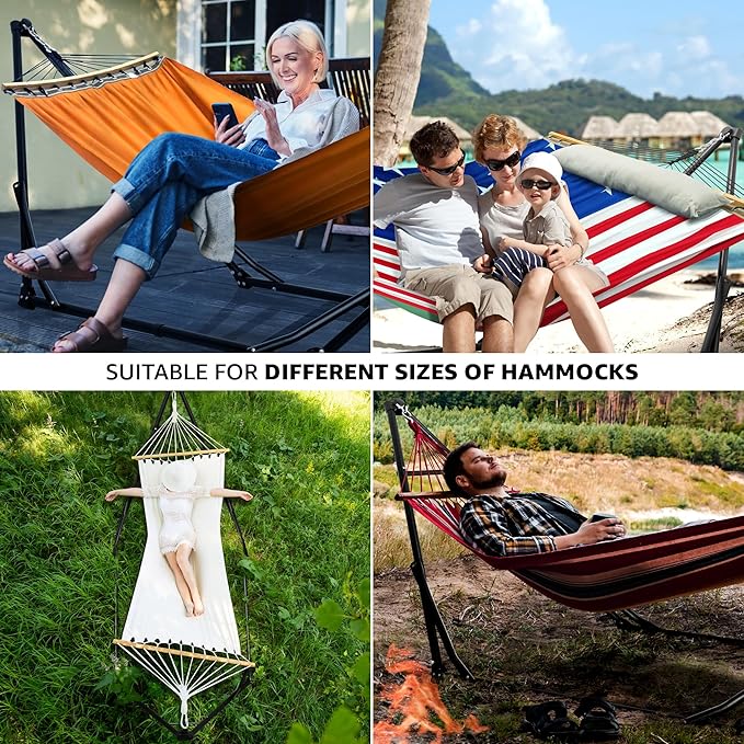Tranquillo Unity Adjustable Hammock Stand, 800 lbs Capacity Steel Double Hammock Stand for 2 Persons, Premium Pre-Assembled Stand for Indoor Outdoor (American Flag)