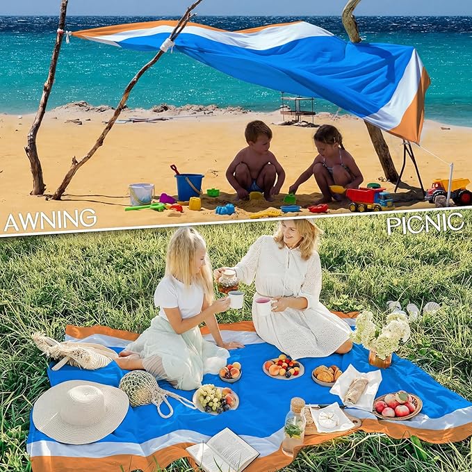 BYDOLL Beach Blanket 10'X9' Waterproof Sandproof Suits1-8 Adults Oversized Lightweight Large Blanket Picnic Mat for Beach Sand Free Travel Camping Hiking Picnic