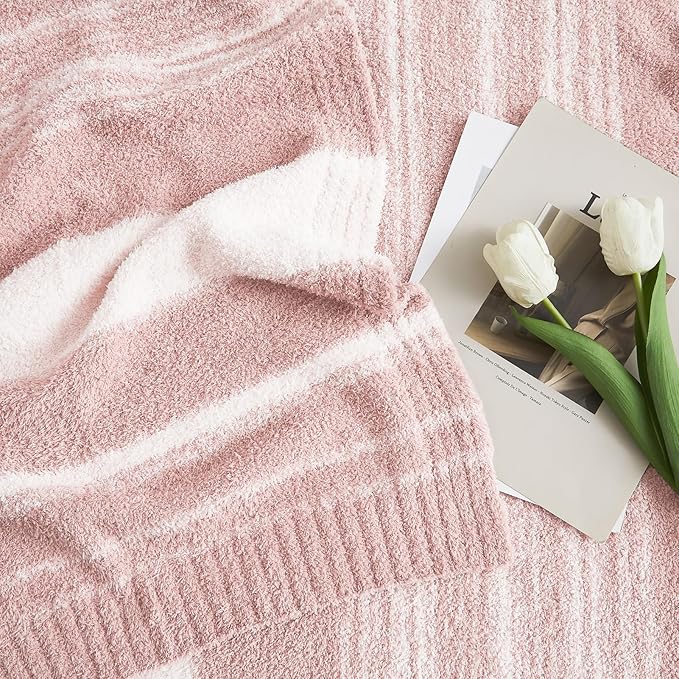 WRENGONGE Pink Throw Blanket, 50x70 Soft Cozy Striped Throw Blankets for Couch, Sofa, Bed, Travel, Lightweight Fluffy Warm Plush Decorative Blankets for Women, Men Gift