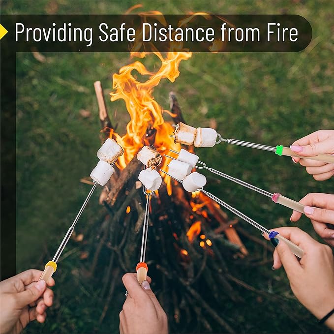 UNCO- Marshmallow Roasting Sticks with Bag, 32”, 8 Pack, Extendable Stainless Steel Smores Sticks for Fire Pit, Smores Skewers, Campfire Cooking Equipment
