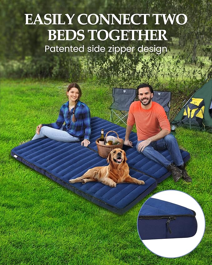 Inflatable Sleeping Pad for Camping, Extra-Thick 4.75" Single Air Mattress with Soft Velvet Top, Machine Washable, Family Lightweight 4-Season Pad for Traveling & Hiking, Blue