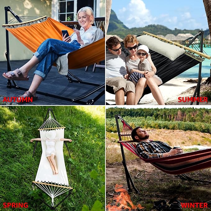 Tranquillo Unity Adjustable Hammock Stand, Collapsible Camping Hammock and Stand, 800 lbs Capacity Steel Double Hammock Stand for 2 Persons, Steel Frame - Black