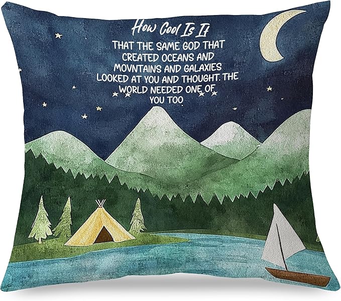 Inspirational Christian Camping Night Sky Pillow Covers 18x18, How Cool is It That The Same God Bible Verses Throw Pillow Covers for Nursery Kids Room Bedroom Cabin