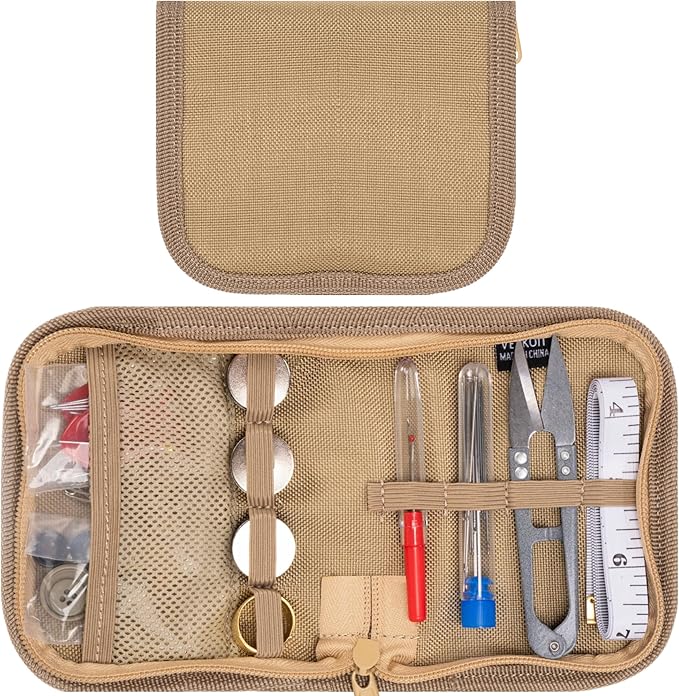 Military Sewing Kit, Army Survival Sewing Kit with Buttons for Men, Women, Small Repair Sewing Tools with Zipper in Nylon Case for Adults Basic for Home, Outdoor, Tactical EDC Sew Kit (Coyote, 1 Pack)