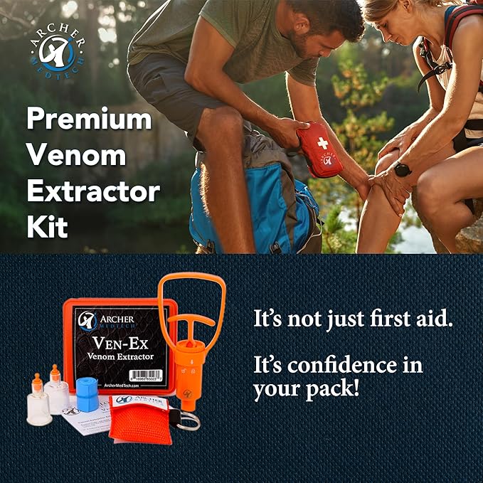 Ven-Ex Snake Bite Kit & Bee Sting Kit – Portable Venom Extractor for Humans and Dogs with Tourniquet, Bonus CPR Face Shield, Outdoor First Aid for Hiking, Camping & Backpacking