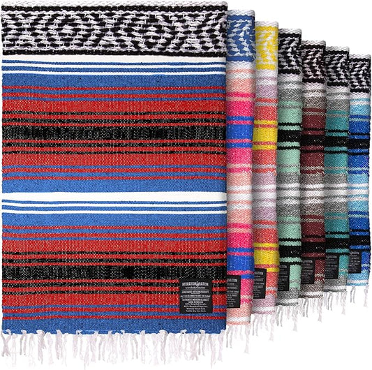 Hydration Nation Authentic Large Handwoven Mexican Striped Throw Blanket - Soft, Durable, Eco-Friendly - 70"x50" - Mariner