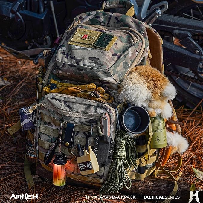 AMHEH 52L Tactical Backpack - 1050D 72 Hour Bug Out, 17" Laptop Compartment, Helmet Pocket and MOLLE for Survival Emergency (Tan)
