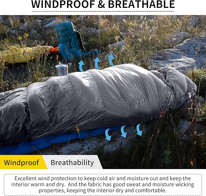 Naturehike Ultralight Down Sleeping Bag, 650FP Backpacking Sleeping Bag for Adults, 40.4℉ Waterproof Sleeping Bags for Camping, Hiking, Traveling with Compression Sack