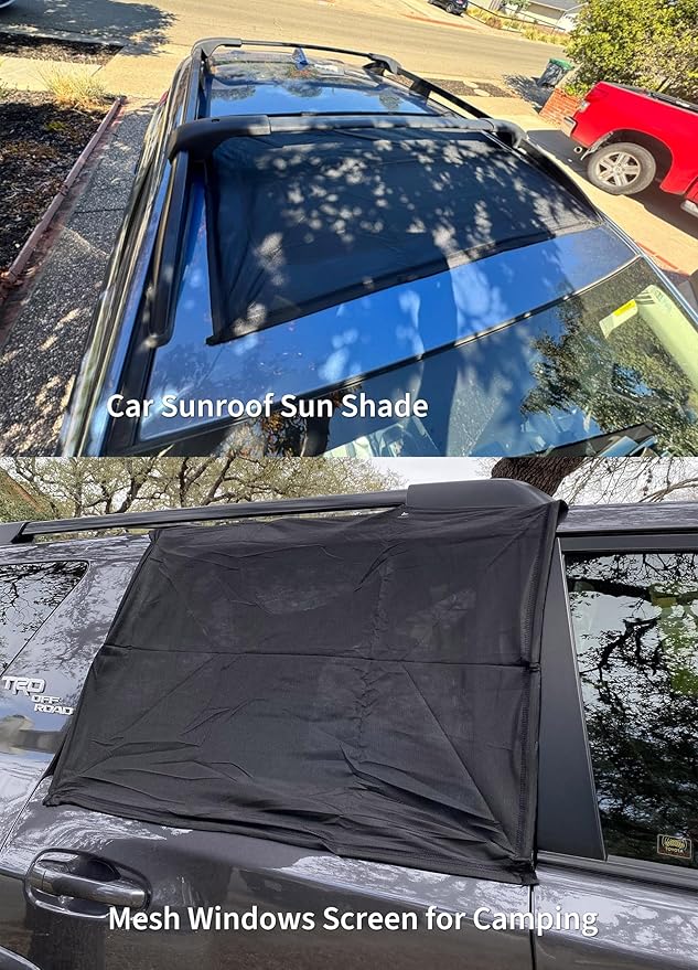 Magnetic Sunroof Sunshade Mesh Screen for Car Camping Essentials,UV Protection Screen for Moonroof & Side Windows,Quick Install,Breathable Roof Cover Fits SUV, Truck Van Sleeping Overnight
