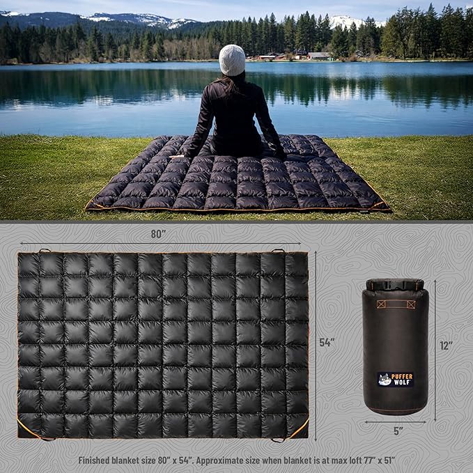 PW700 Extra Large Double Insulated Outdoor Camping Blanket | 2X Puffy, Warm, Packable, Weatherproof, Durable, and Lightweight | Top Quilt for Hiking, Backpacking, Stadium Events, Picnics