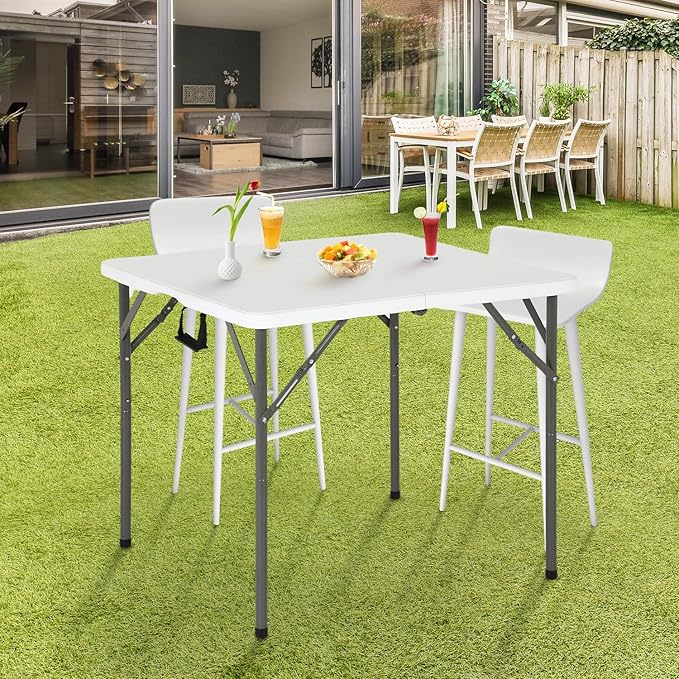 FDW 34" Folding Card Table Plastic, Portable Square Height, Perfect for Party and Parties Backyard Events, White