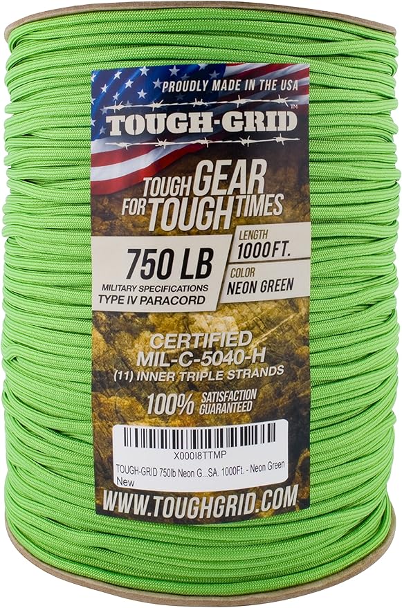TOUGH-GRID 750 Paracord Military Grade Nylon Rope - Type IV Mil-Spec Made in USA - Tactical Survival Cord