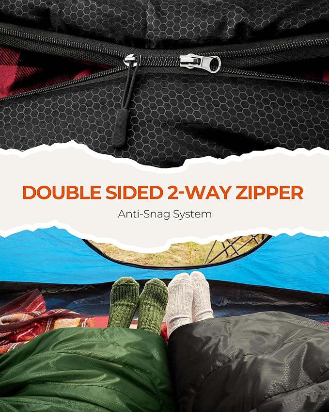 Sportneer 0 Degree Sleeping Bag for Cold Weather, XL Winter Sleeping Bag for Adults, Flannel Lined Camping Sleeping Bag, 32°F–59°F Rated, 87" x 33.5", 4.4 lbs, Detachable Hood, Compression Sack