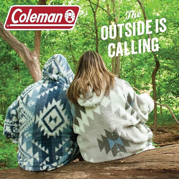 Coleman Oversized Wearable Sherpa and Micro-Mink Blanket Hoodie, Blue - One Size Fits Most