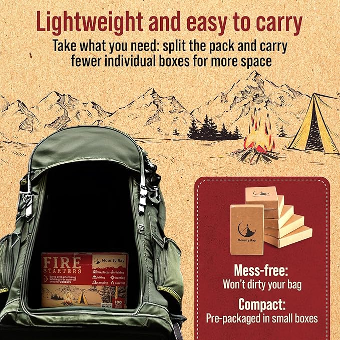 100 pcs Fire Starters for Campfires – Waterproof– All-Weather Fire Starters – for Indoor & Outdoor Use