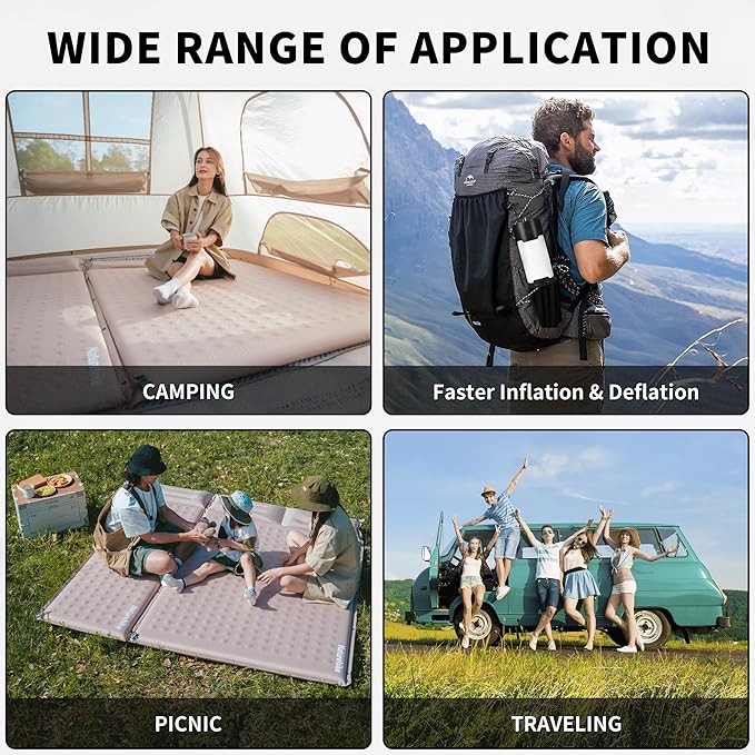 Naturehike Connectable Self Inflating Sleeping Pad, 2.36" Memory Foam Camping Pad, Backpacking Camping Mattress Pad for Tent, Travel, Car, Hammock