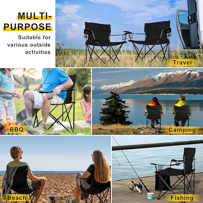 Joyfair Portable Camping Chair, Outdoor Lawn Folding Chairs for Adults, Heavy Duty Large Foldable Chairs for Beach, Fishing, Tailgating and More Outdoor Sport, Carry Bag & Cup Holder