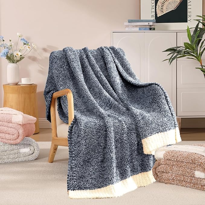 WRENSONGE Throw Blanket Cationic Dyeing Navy Blue Soft Cozy Fluffy Warm Hand Made Throw Blankets for Couch, Sofa, Chair, Bed, Camping, Picnic, Travel Lightweight Bed Blanket - 50"x60"