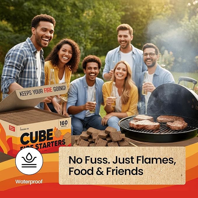 Moscow-Mix Fire Starter Cubes (160 PCS) Bulk Fire Starters for Grill, Campfires, Fireplace, Charcoal Starter, BBQ, Wood Stove, Fire Pits - Lighter Cubes - Odorless, Waterproof, Fire Starter Squares