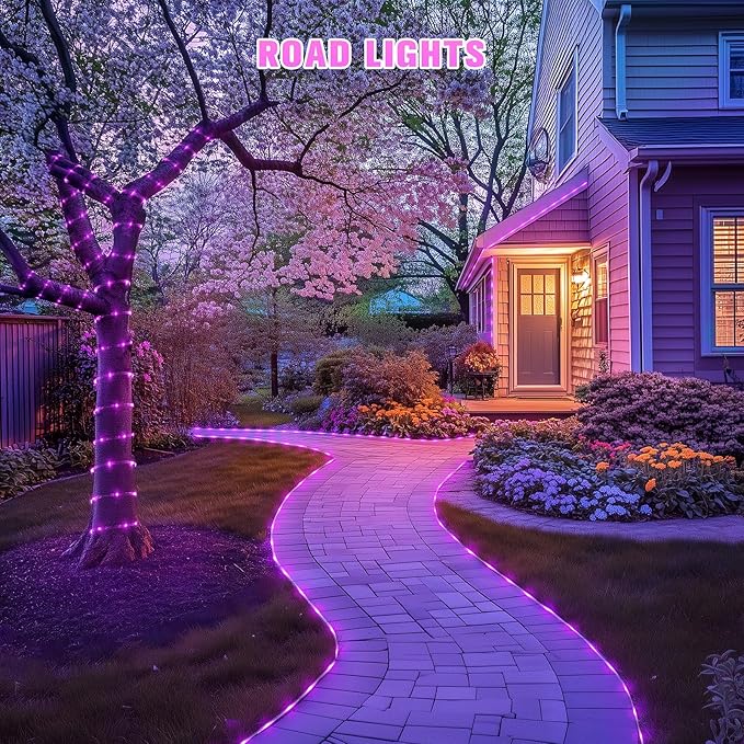 JMEXSUSS 2 * 200 LED Pink Solar Rope Lights, 66ft IP 65 Waterproof Solar String Light Outdoor, 8 Modes Christmas Lights for Camp Trampoline Ladder Slide Tent