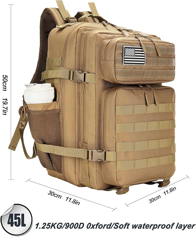 Lovelinks21 45L Tactical Assault Backpack 3 day assault pack with Molle Waterproof backpack Rucksack for Tactical Backpacks (khaki)