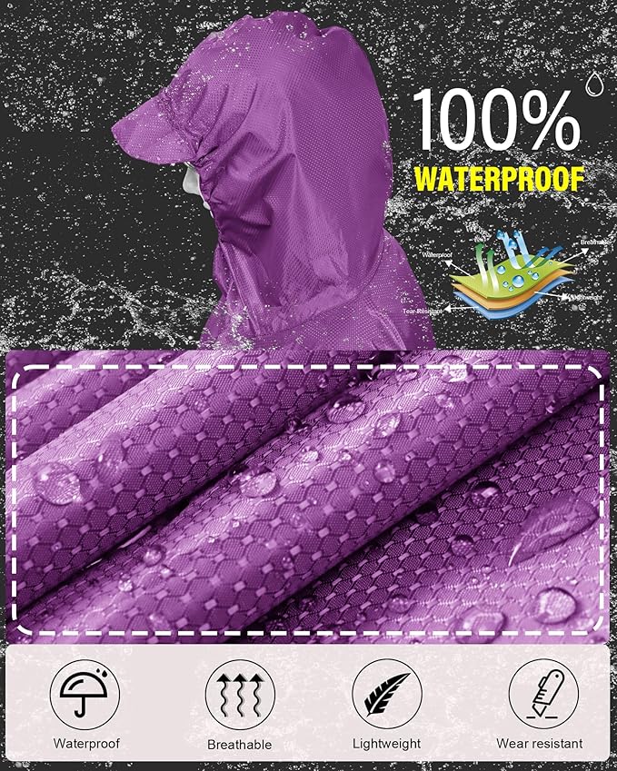 iCreek Hooded Rain Poncho Packable Unisex Raincoat Jacket with Pocket Waterproof Lightweight for Hiking, Camping, Outdoor