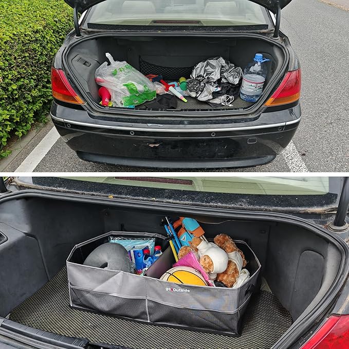 HiMagics Collapsible Waterproof Car Trunk Organizer, Soft PVC Storage Bin with Rugged PVC-Coated Fabric for SUV & Truck (Stone Gray REG)