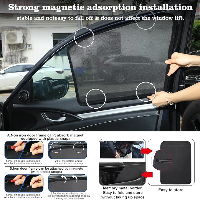 Front Side Half Window Shade Foldable Custom Fit for Volvo XC40 2020-2026 Car Window Shades for Side Window Sun Shade UV Protection Heat Insulation for Camping Sleeping 6PCS