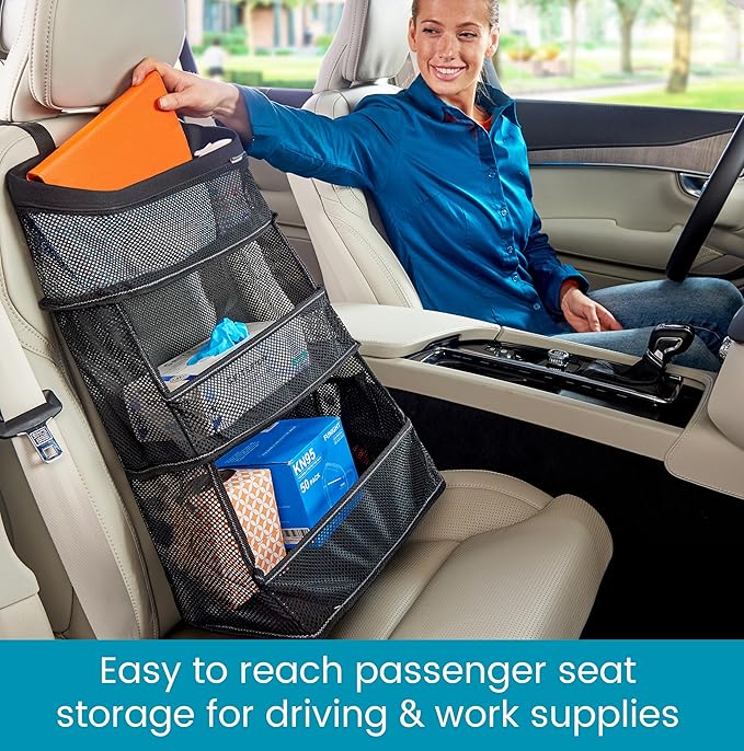 High Road CarCubby Car Storage Organizer - SUV Trunk Organizer, Passenger Seat Organizer or Back Seat Storage With 3 Easy-View Mesh Bins