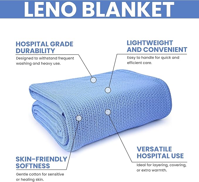 Linteum Textile Supply Blue Hospital Thermal Blanket 66x90 Inch 100% Cotton, Soft and Cozy, Breathable, Open-Cell Weave Design, All Season Twin Hospital Blanket (2-Pack)