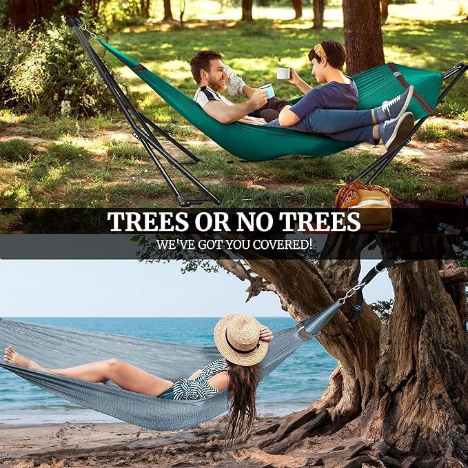 Tranquillo Combo x2 Hammocks with Stand for Outside & Tree Straps, Heavy Duty Hammock with Stand 600lbs for Indoor Outdoor Patio Backyard, x2 Hammocks for 2 Person (Combo - Peacock, Medium)