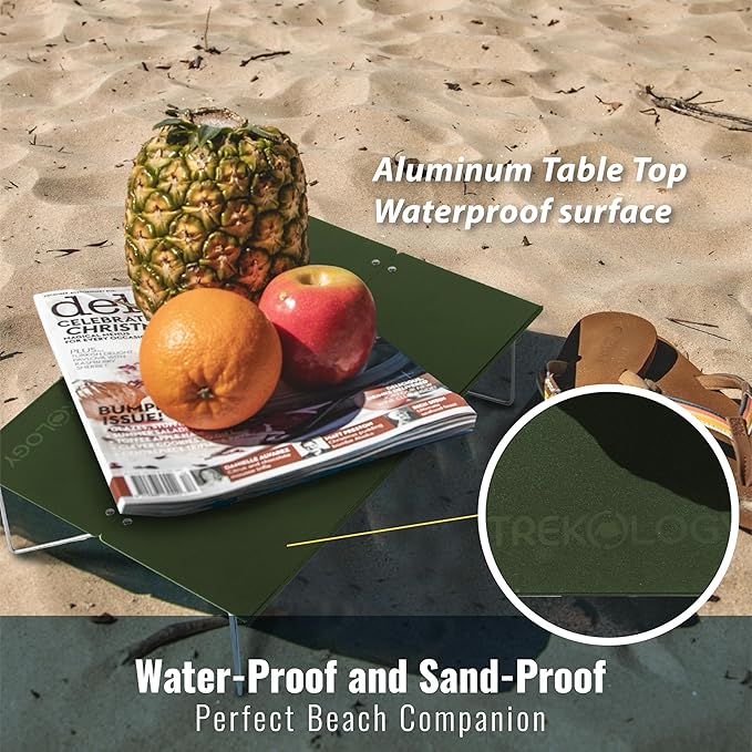 TREKOLOGY Compact Mini Camping Table – Portable, Ultralight, Folding Design – Small, Lightweight Surface for Hiking, Backpacking, Beach, or Nightstand Use – Collapsible Outdoor Gear (Green)