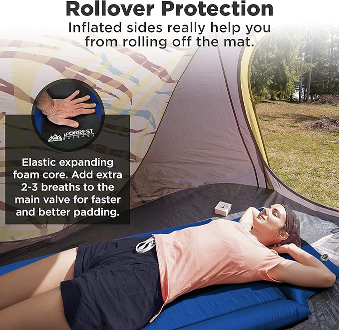 IFORREST Camping Pad with Armrest & Pillow - Self-Inflating Air Mattress, Rollover Protection, Ultra-Comfortable Mat, Lightweight for Tent, Cot, Backpacking(L/XL)