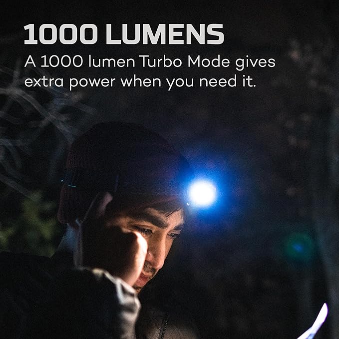 NEBO Einstein Powerful 1000 Lumen Headlamp with Flexpower, Compact Low-Profile Headlamp with 5 Light Modes, Black