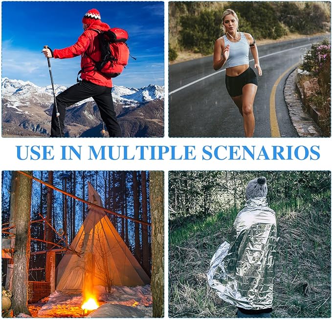 Macarrie 75 Pack Emergency Foil Thermal Blankets Silver Foil Survival Space Blanket Kit for Outdoors, Camping, Hiking, Homeless, Survival or First Aid, Silver