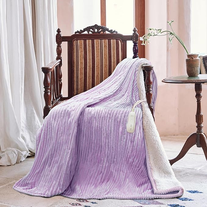 Texciting Heated Blanket Electric Blanket Throw 50”X60”-Heating Throw with 5 Heat Settings-3 Hours Auto Off,ETL Certified,Machine Washable (Purple)